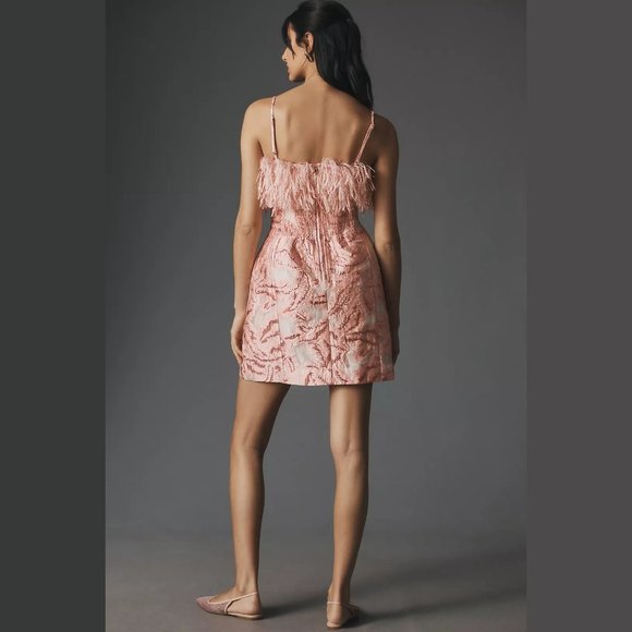 NEW Sizes M, L - Strapless Feathered Metallic Mini Dress, Pink - Anthropologie - Picture 3 of 4